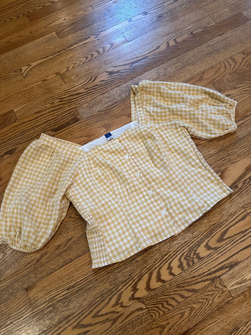 Old navy yellow gingham puff sleeve blouse size medium - Picture 1 of 3